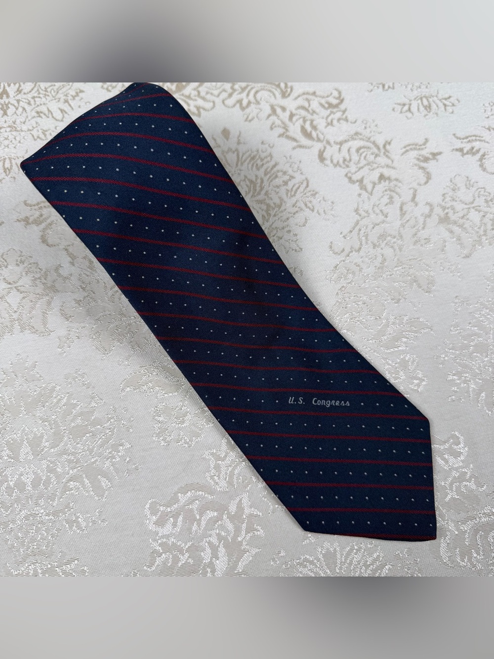 United States Congress Navy Blue Striped Men’s Tie, Vintage, Polyester